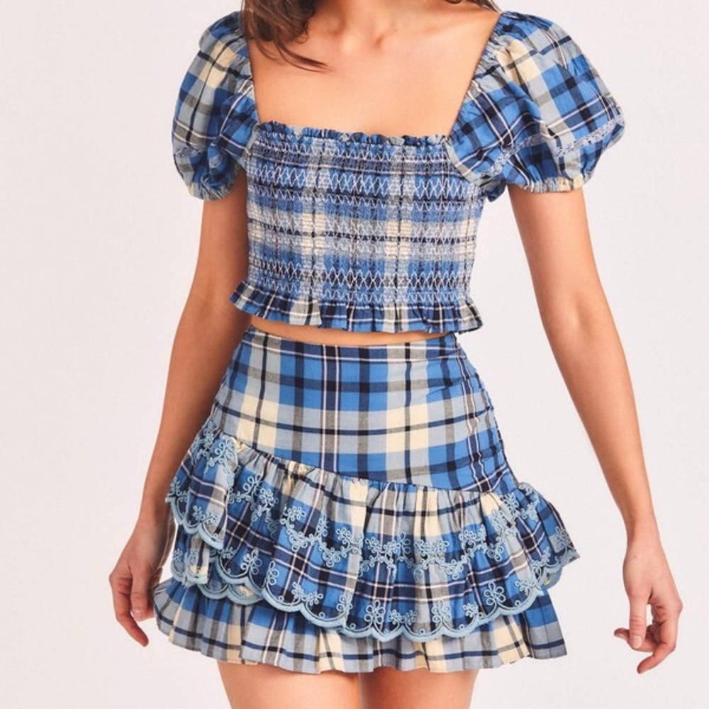 Love Shack Fancy Hersh Plaid Crop Top